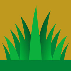 Green grass blades against a golden yellow background