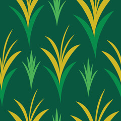 Green and yellow grass blades pattern on dark green background