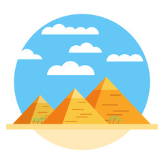 Flat Illustration of Great Pyramids in Egypt Desert