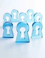 白い背景に、鍵穴の形にくり抜かれた厚いガラスのブロック