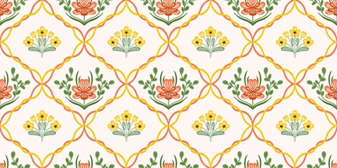 Seamless watercolour and unique floral pattern background for covers, notes, banner. Soft backgrounds colour. Watercolour art work. Flower stalk. Colourful flower. Summer Spring.