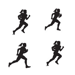  Female Runner Silhouettes Set, Women Running Vector Graphics, Sports Illustrations Collection