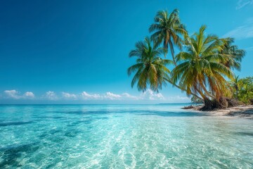 Tropical Beach with Palm Tree and Turquoise Water