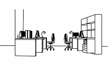 Open-Plan Office Workspace Silhouette Vector – Modern Collaborative Environment and Teamwork Concept