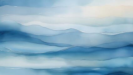 Abstract blue watercolor painting depicting soft layers with subtle white accent lines