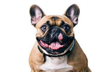 French bulldog with tongue out and collar isolated on a transparent background fawn