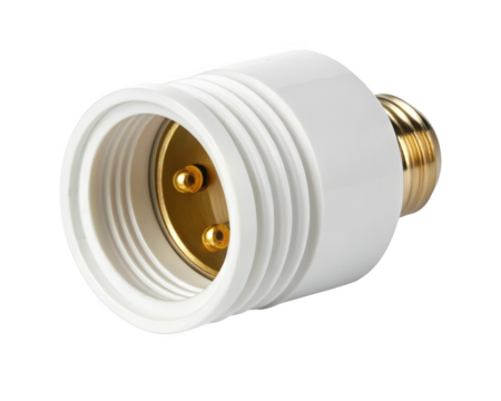 Close up of a light bulb socket adapter used to convert a standard light bulb to a different size isolated on transparent background