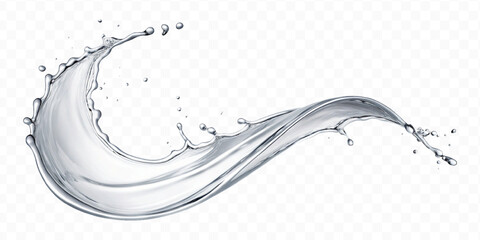realistic 3d smooth liquid clean water splash in curve style isolated on transparent background