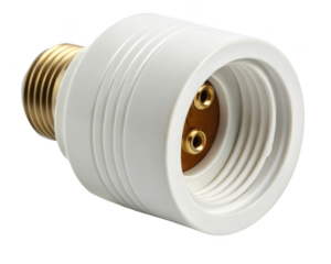 Close up of a light bulb socket adapter used to convert a standard light bulb to a different size isolated on transparent background