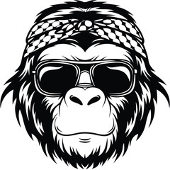 Gorilla portrait wearing sunglasses and a bandana adds a cool vintage touch