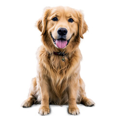 Golden Retriever dog sitting with tongue out isolated on a transparent background