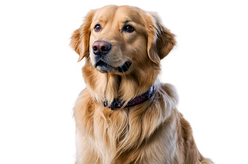 Golden Retriever dog wearing a patterned collar isolated on a transparent background