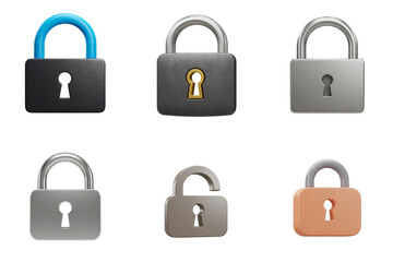 Set of 3D Padlock Icons: Secure, Versatile, and Ready to Use Isolated on Transparent Background