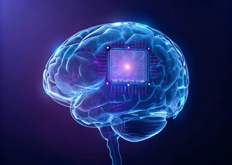 Artificial intelligence concept with brain and microchip, symbolizing machine learning, neural networks, and the future of technology and digital innovation