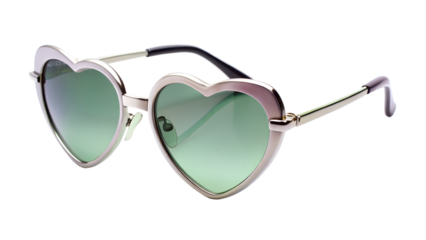 Heart Shaped Sunglasses with Green Lenses on transparent background