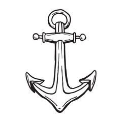 Whimsical line art of anchor with a top ring, sketched in playful style. Perfect for nautical designs, kids illustrations, marine decor, and ocean-themed projects.