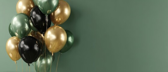 The vibrant arrangement of balloons on a stylish green background