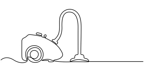 cleaning machine continuous one line drawing, Continuous single line sketch drawing of vacuum cleaner household appliance one line editable stroke vector illustration, One single line drawing. 
