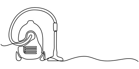 cleaning machine continuous one line drawing, Continuous single line sketch drawing of vacuum cleaner household appliance one line editable stroke vector illustration, One single line drawing. 