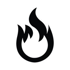 Minimal Curved Flame Icon Sleek Black Fire Silhouette for Heat, Safety, and Energy Design
