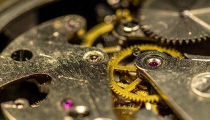 Macro Watch Movement Gears, Intricate Clockwork Mechanism Close-up