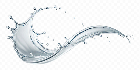 realistic 3d smooth liquid clean water splash in curve style isolated on transparent background