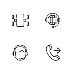 Illustrations of communication and customer support concepts including a global headset call center agent and outgoing phone call