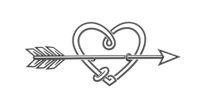 Isolated Arrow Through Heart Outline Design