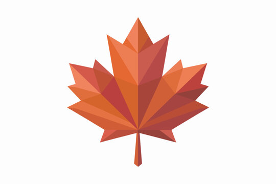 Vector geometric Canadian maple leaf icon featuring striking orange and red colors. Ideal for contemporary logos, fall-themed designs, patriotic visuals, and seasonal branding or digital artwork