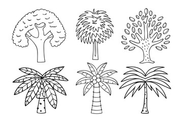 Variety of Trees: A collection of artistic tree illustrations, showcasing the diversity of arboreal forms, perfect for design projects.