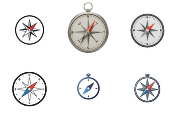 Compass Icons: Navigation Graphics for Websites and Apps Isolated on Transparent Background