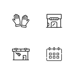 Set of four simple outline icons for business and service activities