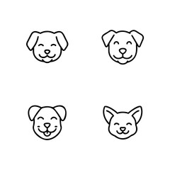 Set of Cute Puppy Faces Dog Icons in Outline Style