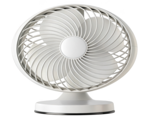 Elegant white paper folding fan on a stand is a traditional oriental accessory for cooling isolated on transparent background