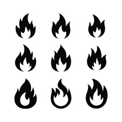 Flame Icon Set Minimal Fire Symbols for Heat, Energy, and Safety Designs