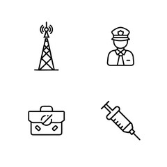Iconography of Communication Security and Health Services Represented by a Tower Officer Briefcase and Syringe