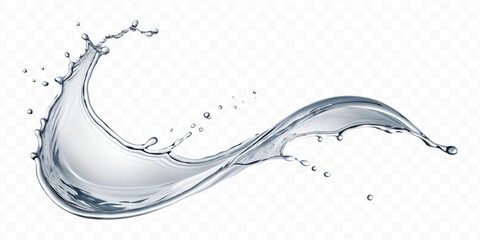 realistic 3d smooth liquid clean water splash in curve style isolated on transparent background