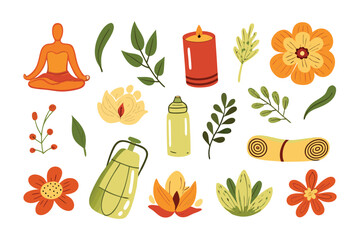 Serene Elements of Yoga and Meditation: A collection of yoga and meditation essentials, a visual celebration of mindfulness, tranquility, and inner peace.