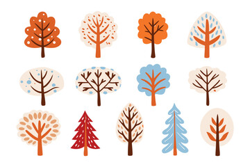 Decorative Trees Collection: A vibrant, artful collection of illustrated trees showcase a variety of styles, perfect for adding a touch of natural charm to any creative project.