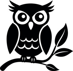 Cute Owl on Branch Silhouette