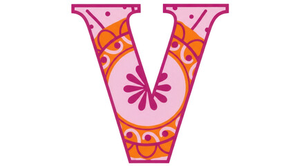 Isolated Letter V with Floral Design