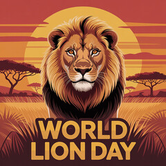 Majestic Lion Standing Illustration in jungle for World Lion Day 