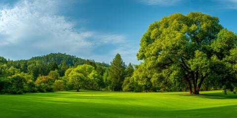 Obraz premium Green Field with Trees Under Sky