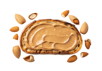 Almond Butter on Toast with Almonds Isolated on White