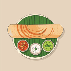 Deliciously authentic south indian dosa served with chutneys and sambar