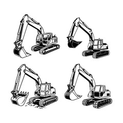 Excavator Vector Set – Heavy Construction Equipment Illustration Collection