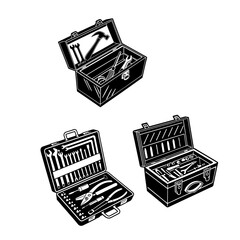 Socket Wrench Set Vector Illustration – Black and White Hand Tool Kit for Mechanics and Automotive Repair