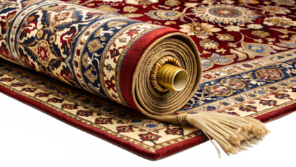 Rolled Up Oriental Area Rug with Tassels