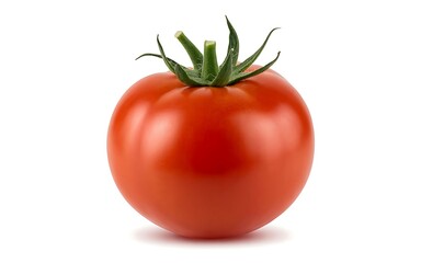 Ripe red tomato with green stem fruit