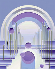 Art Deco style: lavender and silver art deco poster, stylized rhythm, music artwork, soft futuristic mood